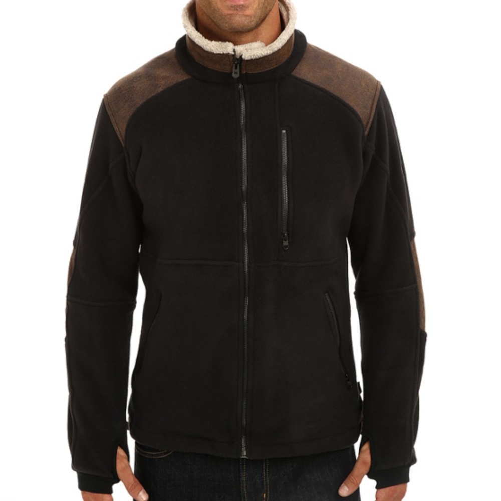 KÜHL Alpenwurx Men’s Large Black Brown Sherpa Fleece Jacket Full Zip Outdoor